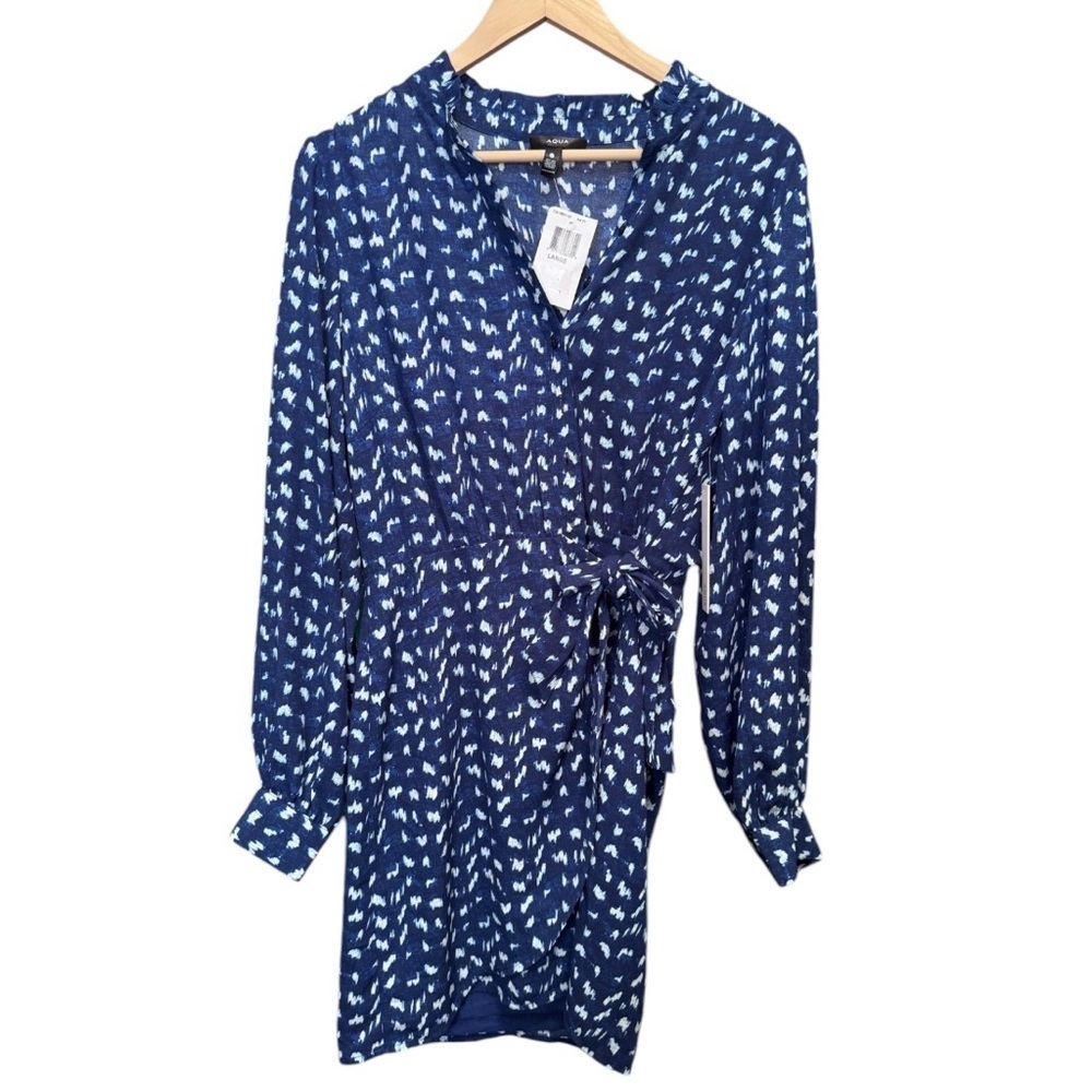 Aqua Faux Wrap Mini Dress Size Small MSRP $88 NWT - Picture 2 of 3